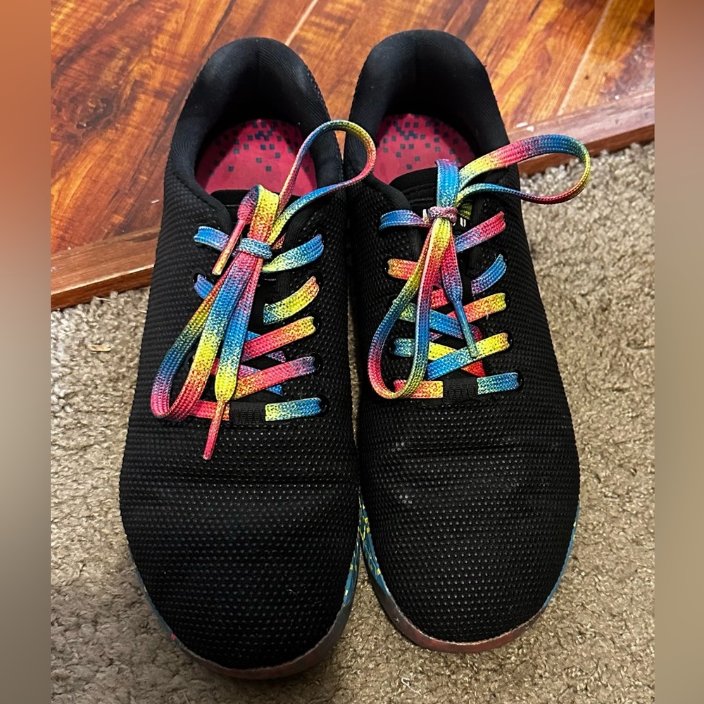 Women's Black Athletic Sneakers with Rainbow Laces